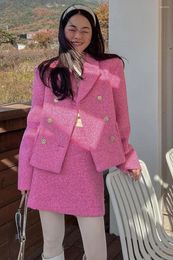 Work Dresses Women's Korean Style Two Pieces Wool Skirt Suit Lady Streetwear Elegant Long Sleeve Jacket Outwear Mini