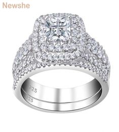 she 925 Sterling Silver Halo Wedding Ring Set For Women Elegant Jewellery Princess Cross Cut AAAAA CZ Engagement Rings 2201213601909