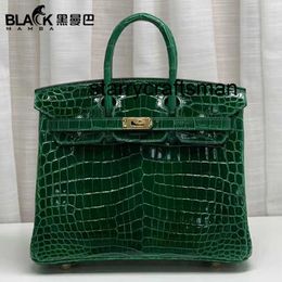 Genuine Leather Handbag LBlack rare crocodile bag 25CM grandmother green lady handbag high-end