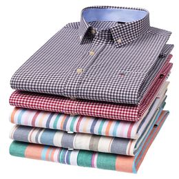 Size M~7XL 100% Pure Cotton Oxford Mens Striped Plaid Shirts Male Casual High Quality Long sleeve Shirt for Men Button Up Shirt 240229