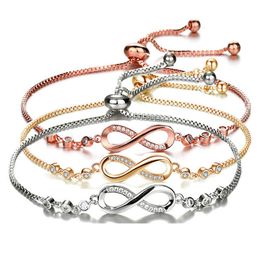 Geometric Infinite Loop 8-shaped Women's Simple and Fashionable Crystal Adjustable Pulling Bracelet Handpiece