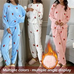 Women's Sleepwear Autumn Winter Women Velvet Pajama Set Loose Pullover And Elastic Waist Pants Home Casual Warm Fleece Sets