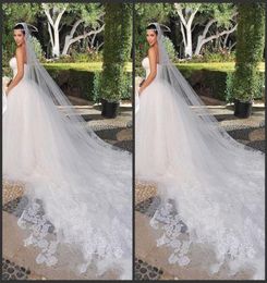 Bridal Veils Kim Kardashian New Charming White Ivory One Tiered Cathedral Bride Wedding Veil Custom 3 Metres Lace3240713