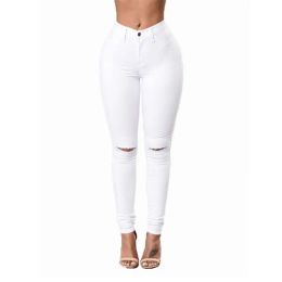 Jeans White Skinny Jeans Woman With Holes Slim Pencil Denim Pants Ripped Jeans For Women High Waist Stretch Capris Ladies Jean Femme