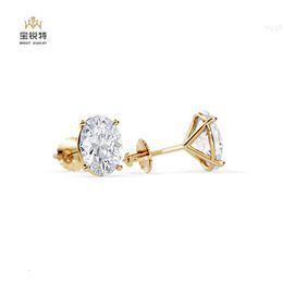 18k Gold Stud Earrings Diamond Oval Shape Jewelry Lab Earring Custom