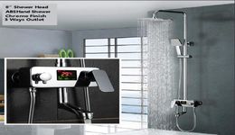 Digital Display Shower Faucet Water Powered Digital Display Shower Set Wall Mounted 8 Inch Rain Shower Head Tub Mixer Faucet1313298