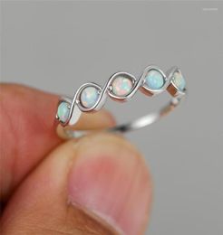 Wedding Rings White Fire Opal Thin Ring Geometry Cross Wave Small Stone Vintage Rose Gold Silver Color Engagement For WomenWedding6887683