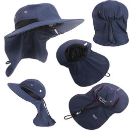 Stingy Brim Hats Summer Function Neck Flap Boonie Hat Fishing Hiking Safari Outdoor Sun Bucket Bush Cap Casual Style2003