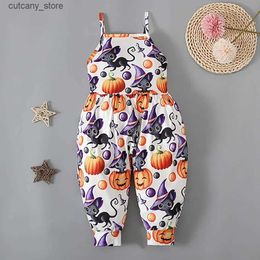 Jumpsuits Baby Romper Kids Pumpkin Witch Jumpsuit Boys Girls Put On Costume Infant Halloween Overalls Summer One-Piece 2-6 Years L240307