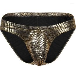 Underpants Sexy Gay Underwear Men Briefs Sorts Snake Skin Faux Leather Low Rise Pouch Penis Cueca Masculinas Ropa Plus Size M-XXL