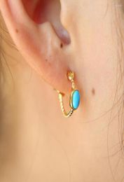 Stud Earrings Fashion 925 Sterling Silver Delicate Turquoises Stone Minimal Anti Allergy Clip On Studs Girs Gold Color Earring6895628