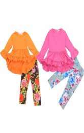 Girls long sleeve flower printed outfits suits Irregular ruffle Tuxedo dress topfloral pant 2pcsset kids clothes tracksuit sets 2316880