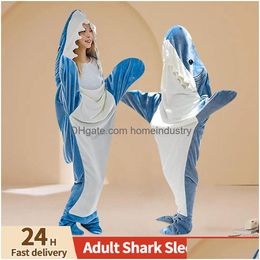 Blanket Adt Throw Animal Onesie Wearable Shark Oversized Hooded Flannel Tail Hoodie Mtiuse Nap For Warming 231123 Drop Delivery Dhljt