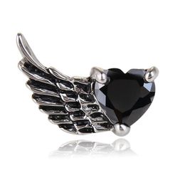 Dangle & Chandelier Stainless Steel Angel Wings Stud Earring Diamond Heart Zircon Ear Rings For Men Women Hip Hop Punk Fashion Jewelr Dhahf