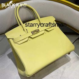 Genuine Leather Handbag LBlack Handmade Bag Leather 25CM Yellow Summer New Womens Handheld Bag