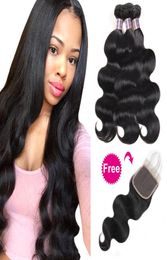 Buy 3Bundles Body Wave Get A Closure Deep Loose Brazilian Human Hair Bundles Loose Wave Yaki Straight Deep Wave Water4593686