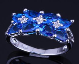 Wedding Rings Prominent Blue Cubic Zirconia White CZ Silver Plated Ring V00855486742
