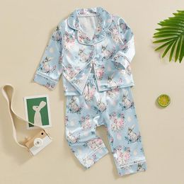 Clothing Sets Toddler Baby Easter Pajamas Outfit Long Sleeve Eggs Print Button Satin Silk Pjs Set Kids Boy Girl Sleepwear Clothes
