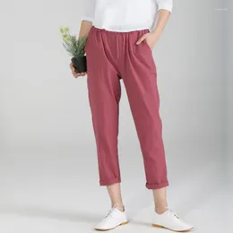 Women's Pants #1057 Red Spring Woman Trousers Vintage Cotton Linen Harem Ladies Mid Waist Casual Loose Pant Women Planlon