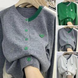 Women's Blouses Cardigan Sweater Cozy Round Neck Knit For Women Warm Long Sleeve Coat With Color Matching Elastic Anti-pilling