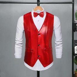 Men's Vests Glossy Men Vest Retro Disco Bow Tie Set For Groom Wedding Party V Neck Waistcoat With Adjustable Back Buckle