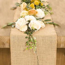 Jute Burlap Hessia Table Runner Vintage Natural Rustic Khaki Party Country Wedding Decoration Home Dinner Decor 240301