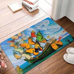 Carpets Non-slip Doormat BUTTERFLY SHIP Vintage Abstract Painting Print Carpet Bath Bedroom Mat Prayer Flannel Pattern