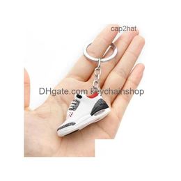 Keychains & Lanyards Fashion Creative Mini 3D Basketball Shoes Keychains Stereoscopic Model Sneakers Enthusiast Souvenirs Keyring Car Dhd8D