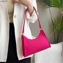 Messenger Bags Fashion Womens Felt Fabric Underarm Bag Vintage Crocodile Pattern Shoulder Bag Solid Colour Handbags Casual Solid Colour ClutchL2403