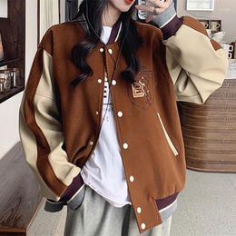 Women's Jackets Thick Padded Down Cotton Winter Coat Men Oversized Woolen Dark Coffee Color Block Vintage Embroidery Korean Fashion Tops