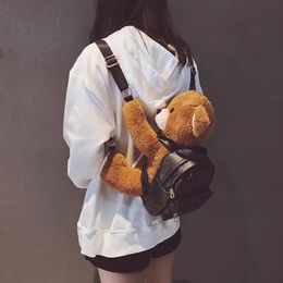 3045cm Kawaii Plush Brown Bear Toy Backpack Cute Motorcycle Soft Stuffed Animal Bag Fashion Woman Girls Gifts 240223