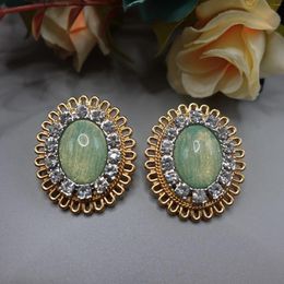 Stud Earrings Vintage Sunflower Alloy With Diamonds And Light Green Glass