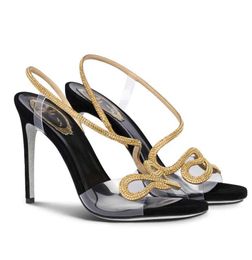 Rene Caovilla Morgana Sandals Shoes Pvc Elegant Satin Rhinestones High Heels Round Toe Party Wedding Dress Slingback Lady Comfort Sexy Walking Eu35-42