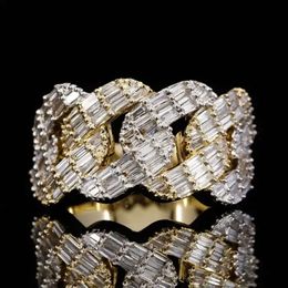 Hip Hop Bust Down Jewelry Ring Iced Out Bling Vvs Baguette Moissanite Diamond S925 Silver Cuban Rings