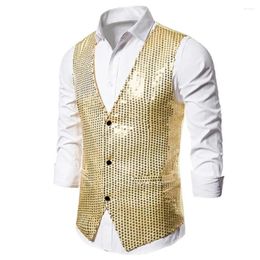 Men's Vests Men Formal Sequin Vest V Neck Bow Tie Set For Retro Disco Groom Wedding Party Single-breasted Sleeveless