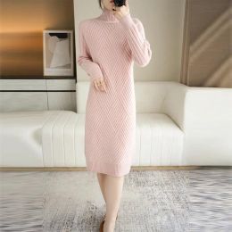 Dress Female Dress Turtleneck Pink Women's Dresses Black Clothing Solid Knit Crochet Warm Novelty 90s Vintage Autumn and Winter Y 2k E