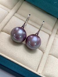 Stud Earrings Fine Grade 11-12mm Purple Round Pearl For Women Wedding Party Jewellery