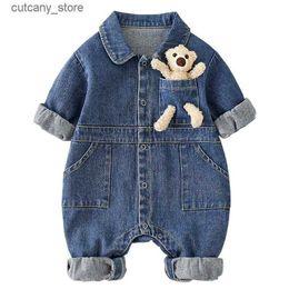 Jumpsuits Baby Spring Clothes Newborn Denim Jumpsuit Foreign Style Male Baby Clothes Spring and Summer Going Out Romper Climbing Clothes L240307