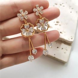 Dangle Earrings Fashion Exquisite Sweety Zircon Flower Long Female