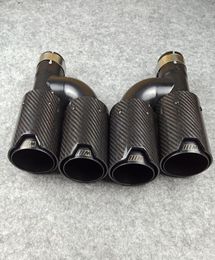One pair H style carbon fiber exhaust end tips auto muffler Glossy Black stainless steel for Bmw with M logo1854351