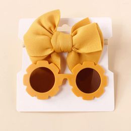 Hair Accessories 2024 Baby Headband Sunglasses Set For Girls Flower Bow Hairband UV Protection Sun Glasses Kids Beach Headdress 0-3Y