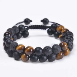 8mm Matte Frosted with Double-layer Natural Weaving, Handcrafted Volcanic Stone Bracelet, Beaded Bracelet