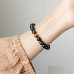Beaded Strand Natural Colorf Eyes Obsidian Bracelet Womens Korean Edition Simple Personality Giftthin Girl Couple Bangle Transfer Jew Dhyju
