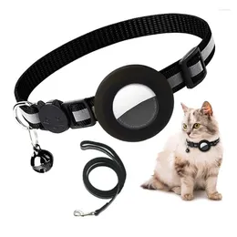 Dog Apparel Cats Collar Adjustable With Reflective-Stripe For Airtag-Tracker Holder Dogs Nylon Leash Pet Supplies