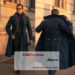 Suits Men's English Style Thick Wool Overcoat, Vintage Black Jacket, Peak Lapel Pocket, Warm Casual Winter Coat, Made to Order