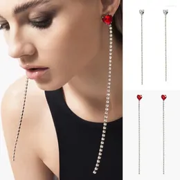 Dangle Earrings Elegant Rhinestone Long Tassel Heart Drop Wedding Jewelry For Women Shiny Crystal Hanging Accessories