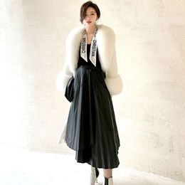 Haining Women's Western-Style Imitation Long Mink Coat, Fox Fur Collar With Added Fat And Enlarged Size 966856