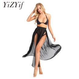 skirt YiZYiF Women Long Side Slit Maxi Skirts Sheer Chiffon See Through Flowy Split Long Maxi Skirt Beach Swimsuit Cover Up Skirts