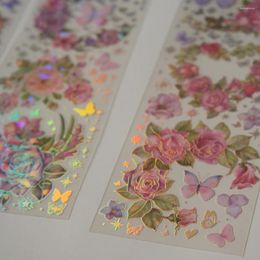 Gift Wrap 3 Sheets Laser Diamond Pattern Flower Butterfly Garland Design PVC Sticker Tag Decoration Scrapbooking DIY