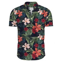 Hawaiian Flower Casual Men Shirts Print With Short Sleeve For Korean Fashion Clothing Costumes Oversized Tops Sale Floral 240306